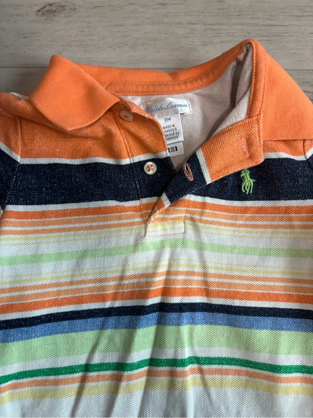 Ralph Lauren Collared Striped Romper Orange, Blue, Green & Yellow 18 Months